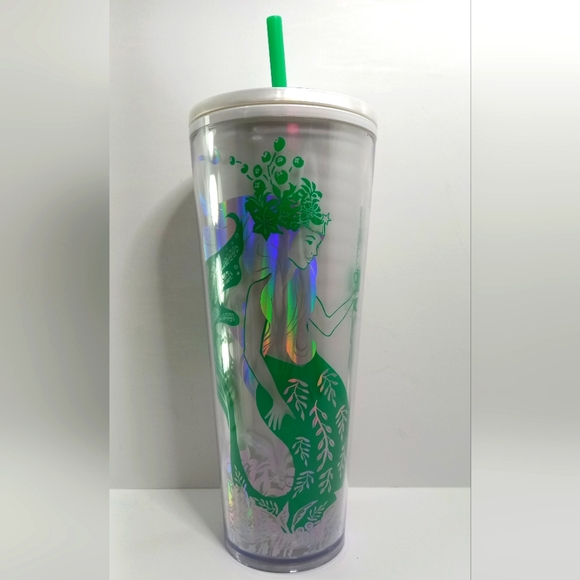 Starbucks Other - Starbucks Holiday Mint Pearl Cold Cup Tumbler 24oz Green White Mermaid